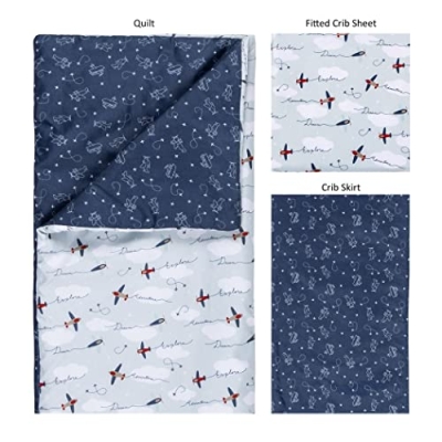 Product: Sammy & Lou Adventure Awaits Air Traveler Breathable 3-Piece Baby Nursery Crib Bedding Set, Includes Quilt, Fitted Crib Sheet, and Crib Skirt