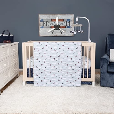 Product: Sammy & Lou Adventure Awaits Air Traveler Breathable 3-Piece Baby Nursery Crib Bedding Set, Includes Quilt, Fitted Crib Sheet, and Crib Skirt