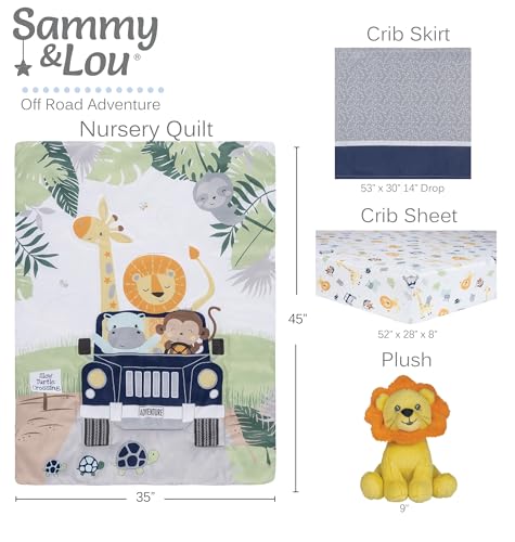 Baby Boy Crib Bedding Set, Sammy & Lou Off Road Adventure Quilt Fitted Sheet Crib Skirt Plush Toy, 9in 2 Product: Sammy & Lou Off Road Adventure 4-Piece Baby Nursery Crib Bedding Set for Boys, Includes Quilt, Fitted Crib Sheet, Crib Skirt, and Plush Toy