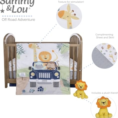 Baby Boy Crib Bedding Set, Sammy & Lou Off Road Adventure Quilt Fitted Sheet Crib Skirt Plush Toy, 9in 9 Product: Sammy & Lou Off Road Adventure 4-Piece Baby Nursery Crib Bedding Set for Boys, Includes Quilt, Fitted Crib Sheet, Crib Skirt, and Plush Toy