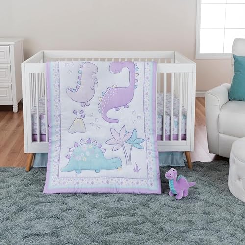 Baby Girl Crib Bedding Set, Sammy & Lou Tiny Dinos 4 Piece Nursery Set, Reversible Quilt, Plush Toy, 28 x 52 in 9 Product: Sammy & Lou Tiny Dinos 4-Piece Baby Nursery Crib Bedding Set for Girls, Includes Quilt, Fitted Crib Sheet, Crib Skirt, and Plush Toy