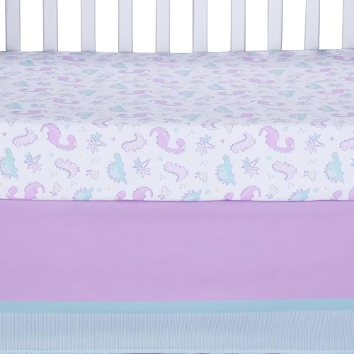 Baby Girl Crib Bedding Set, Sammy & Lou Tiny Dinos 4 Piece Nursery Set, Reversible Quilt, Plush Toy, 28 x 52 in 7 Product: Sammy & Lou Tiny Dinos 4-Piece Baby Nursery Crib Bedding Set for Girls, Includes Quilt, Fitted Crib Sheet, Crib Skirt, and Plush Toy