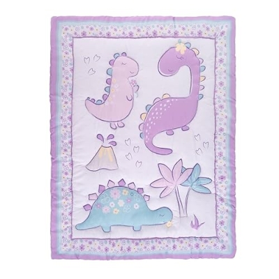 Baby Girl Crib Bedding Set, Sammy & Lou Tiny Dinos 4 Piece Nursery Set, Reversible Quilt, Plush Toy, 28 x 52 in 15 Product: Sammy & Lou Tiny Dinos 4-Piece Baby Nursery Crib Bedding Set for Girls, Includes Quilt, Fitted Crib Sheet, Crib Skirt, and Plush Toy