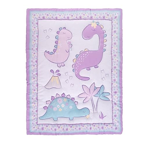 Baby Girl Crib Bedding Set, Sammy & Lou Tiny Dinos 4 Piece Nursery Set, Reversible Quilt, Plush Toy, 28 x 52 in 4 Product: Sammy & Lou Tiny Dinos 4-Piece Baby Nursery Crib Bedding Set for Girls, Includes Quilt, Fitted Crib Sheet, Crib Skirt, and Plush Toy