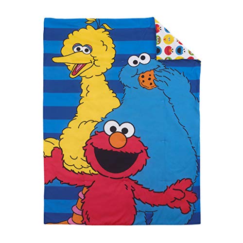 Sesame Street Toddler Bed Set, 4 Piece Best Friends Bedding, Elmo Cookie Monster Big Bird, Blue Red Yellow Green, 28x52in 1 Product: Sesame Street Best Friends Blue, Red, Yellow 4Piece Toddler Bed Set - Comforter, Fitted Bottom Sheet, Flat Top Sheet, Reversible Pillowcase, Blue, Red, Yellow, Green
