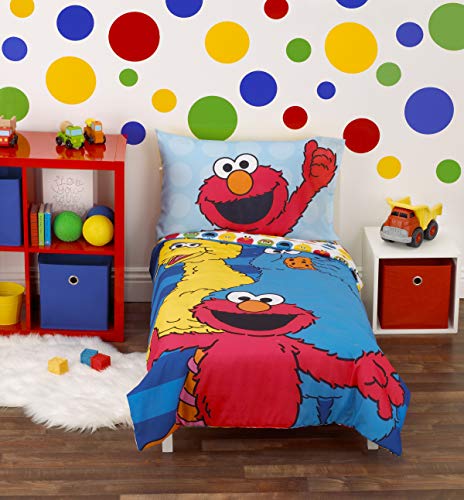 Sesame Street Best Friends Blue, Red, Yellow 4Piece Toddler Bed Set - Comforter, Fitted Bottom Sheet, Flat Top Sheet, Reversible Pillowcase, Blue, Red, Yellow, Green - Crib Bedding Sets Product: Sesame Street Best Friends Blue, Red, Yellow 4Piece Toddler Bed Set - Comforter, Fitted Bottom Sheet, Flat Top Sheet, Reversible Pillowcase, Blue, Red, Yellow, Green