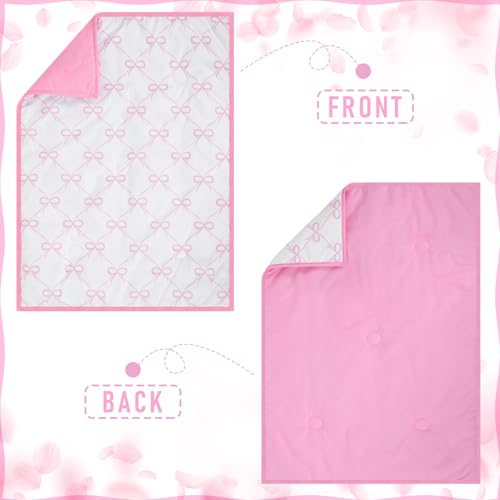 Pink Bow Crib Bedding Set for Girls, 5 Piece Nursery Decor, Comforter Sheet Skirt Diaper Pad Cover Bow Wall Decals, 42x32in 2 Product: SmoothNovelty 5 Pcs Pink Bow Theme Crib Bedding Set Include Bow Knot Print Crib Sheets Bed Skirt Comforter Pad Cover Wall Stickers for Girls Princess Nursery Room Decoration