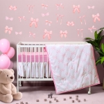 Product: SmoothNovelty 5 Pcs Pink Bow Theme Crib Bedding Set Include Bow Knot Print Crib Sheets Bed Skirt Comforter Pad Cover Wall Stickers for Girls Princess Nursery Room Decoration