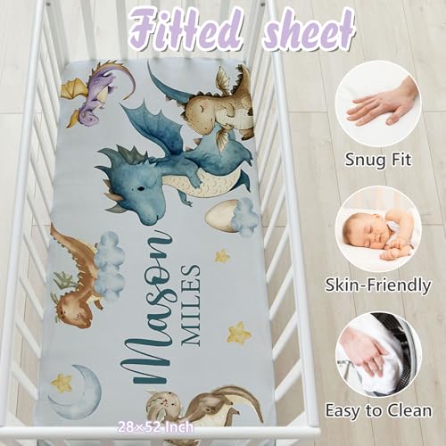 Product: Sunamd Custom Baby Crib Bedding Set, 3 Pcs Personalized Name Baby Crib Sets for Boys & Girls, Dinosaur Theme Nursery Bedding Set, Soft Toddler Bedding Crib Sets Customized Gifts for Infants