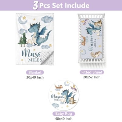 Product: Sunamd Custom Baby Crib Bedding Set, 3 Pcs Personalized Name Baby Crib Sets for Boys & Girls, Dinosaur Theme Nursery Bedding Set, Soft Toddler Bedding Crib Sets Customized Gifts for Infants