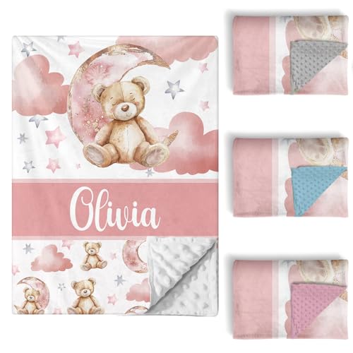 Personalized Pink Bear Baby Crib Bedding Set, 3 Piece Custom Nursery Bedding, Double Layer Blanket, Crib Sheet, 32.5cm 5 Product: Sunamd Custom Baby Crib Bedding Set, 3 PCs Personalized Name Baby Crib Sets for Infants Toddlers, Pink Bear Theme Bedding Crib Sets, Double Layer Nursery Bedding Set for Girls Boys Customized Gifts