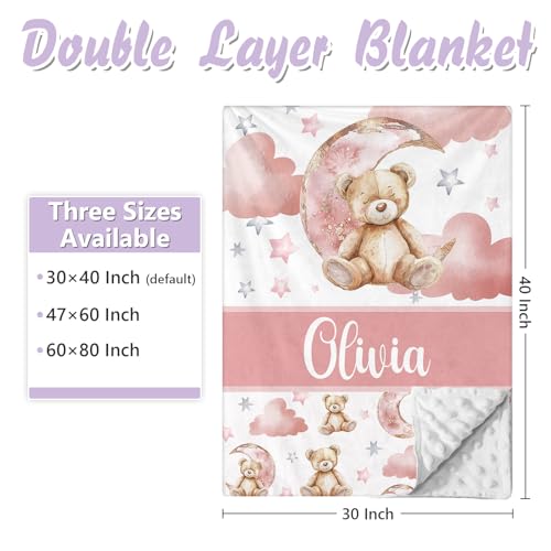 Personalized Pink Bear Baby Crib Bedding Set, 3 Piece Custom Nursery Bedding, Double Layer Blanket, Crib Sheet, 32.5cm 2 Product: Sunamd Custom Baby Crib Bedding Set, 3 PCs Personalized Name Baby Crib Sets for Infants Toddlers, Pink Bear Theme Bedding Crib Sets, Double Layer Nursery Bedding Set for Girls Boys Customized Gifts