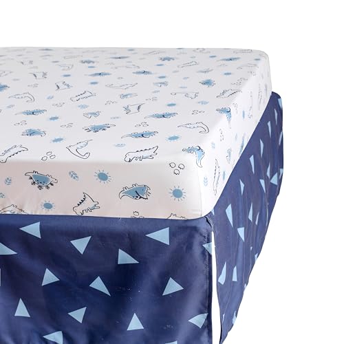 Product: Sweet baba Blue Dinosaur Crib Bedding Set for Baby Boy, 3 Pieces Nursery Set Including Quilt/Fitted Sheet/Crib Skirt