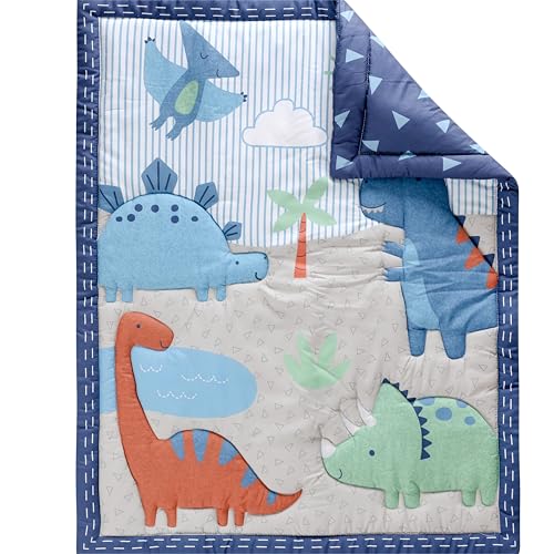 Product: Sweet baba Blue Dinosaur Crib Bedding Set for Baby Boy, 3 Pieces Nursery Set Including Quilt/Fitted Sheet/Crib Skirt