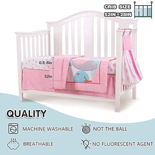 Pink Elephant Girl Crib Bedding Set, 4 Piece Nursery Set, Quilt Fitted Sheet Skirt Diaper Bag, 130x70cm 2 Product: Sweet baba Elephant Crib Bedding Set for Girls, 4 Pieces Nursery Set Including Quilt/Fitted Sheet/Crib Skirt/Diaper Bag