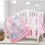 Product: Sweet baba Elephant Crib Bedding Set for Girls, 4 Pieces Nursery Set Including Quilt/Fitted Sheet/Crib Skirt/Diaper Bag