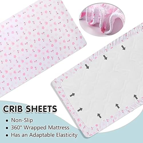 Pink Elephant Girl Crib Bedding Set, 4 Piece Nursery Set, Quilt Fitted Sheet Skirt Diaper Bag, 130x70cm 6 Product: Sweet baba Elephant Crib Bedding Set for Girls, 4 Pieces Nursery Set Including Quilt/Fitted Sheet/Crib Skirt/Diaper Bag