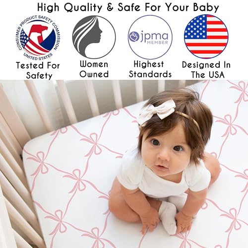 Pink Bows Baby Crib Bedding Set, Sweet Jojo Designs Girls Nursery, 3 Piece Microfiber, 41in. x 32in. 2 Product: Sweet Jojo Designs 3-Piece Baby Crib Bedding Set (Pink Bows) for Girls, Infants/Nursery incl. Blanket, Fitted Sheet and Cribskirt (Blush, Bow, Ballerina, Ballet Dancer, Princess Collection)
