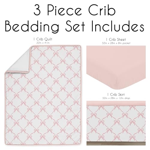 Pink Bows Baby Crib Bedding Set, Sweet Jojo Designs Girls Nursery, 3 Piece Microfiber, 41in. x 32in. 1 Product: Sweet Jojo Designs 3-Piece Baby Crib Bedding Set (Pink Bows) for Girls, Infants/Nursery incl. Blanket, Fitted Sheet and Cribskirt (Blush, Bow, Ballerina, Ballet Dancer, Princess Collection)