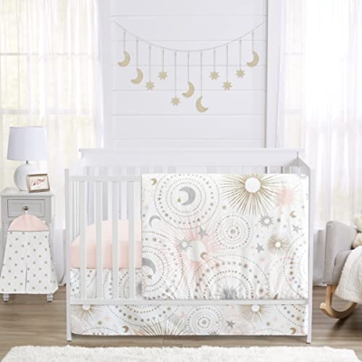 Product: Sweet Jojo Designs 4 pc. Blush Pink, Gold, Grey and White Star and Moon Celestial Baby Girl Crib Bedding Set