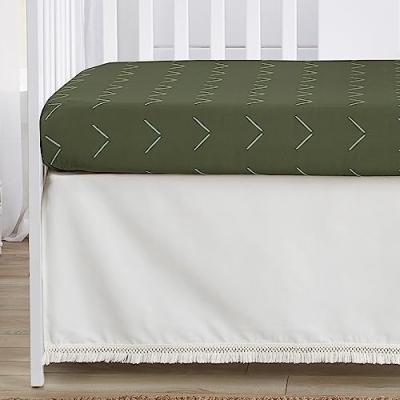 Product: Sweet Jojo Designs 4-Piece Baby Crib Bedding Set (Boho Chic Cotton) for Boys or Girls, Infants/Nursery incl. Blanket, Fitted Sheet, Skirt, Diaper Stacker (Sage Green Linen, Gender Neutral Farmhouse)