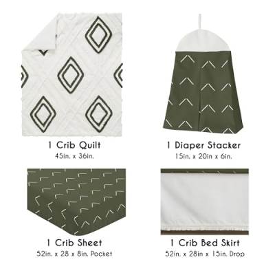 Product: Sweet Jojo Designs 4-Piece Baby Crib Bedding Set (Boho Chic Cotton) for Boys or Girls, Infants/Nursery incl. Blanket, Fitted Sheet, Skirt, Diaper Stacker (Sage Green Linen, Gender Neutral Farmhouse)