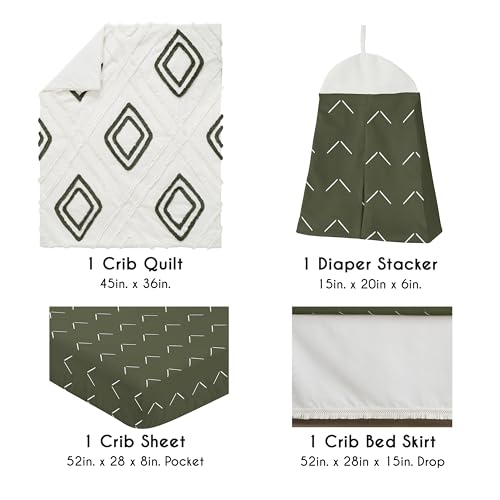 Product: Sweet Jojo Designs 4-Piece Baby Crib Bedding Set (Boho Chic Cotton) for Boys or Girls, Infants/Nursery incl. Blanket, Fitted Sheet, Skirt, Diaper Stacker (Sage Green Linen, Gender Neutral Farmhouse)
