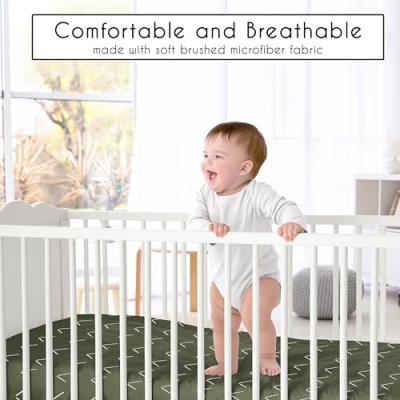 Product: Sweet Jojo Designs 4-Piece Baby Crib Bedding Set (Boho Chic Cotton) for Boys or Girls, Infants/Nursery incl. Blanket, Fitted Sheet, Skirt, Diaper Stacker (Sage Green Linen, Gender Neutral Farmhouse)