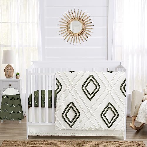 Product: Sweet Jojo Designs 4-Piece Baby Crib Bedding Set (Boho Chic Cotton) for Boys or Girls, Infants/Nursery incl. Blanket, Fitted Sheet, Skirt, Diaper Stacker (Sage Green Linen, Gender Neutral Farmhouse)