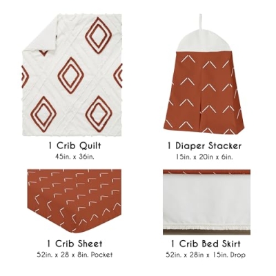 Sweet Jojo Designs Boho Chic Baby Crib Bedding Set, Off White Orange, 4 Piece Nursery Set, 52in x 28in 7 Product: Sweet Jojo Designs 4-Piece Baby Crib Bedding Set (Boho Chic) for Boys or Girls, Infants/Nursery incl. Blanket, Fitted Sheet, Skirt, Diaper Stacker (Gender Neutral, Modern Farmhouse, Off White, Orange)