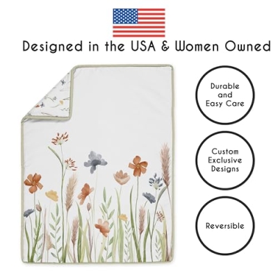 Green Boho Floral Baby Crib Bedding Set, 4 Piece Quilt Fitted Sheet Skirt Diaper Stacker, Sage Wildflower Nursery Set 9 Product: Sweet Jojo Designs 4-Piece Baby Crib Bedding Set (Green Boho Floral) for Girls, Infants/Nursery incl. Blanket, Fitted Sheet, Skirt, Diaper Stacker (Flower, Garden, Bohemian, Farmhouse, Wildflower)