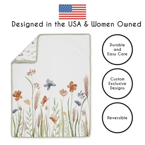 Green Boho Floral Baby Crib Bedding Set, 4 Piece Quilt Fitted Sheet Skirt Diaper Stacker, Sage Wildflower Nursery Set 3 Product: Sweet Jojo Designs 4-Piece Baby Crib Bedding Set (Green Boho Floral) for Girls, Infants/Nursery incl. Blanket, Fitted Sheet, Skirt, Diaper Stacker (Flower, Garden, Bohemian, Farmhouse, Wildflower)
