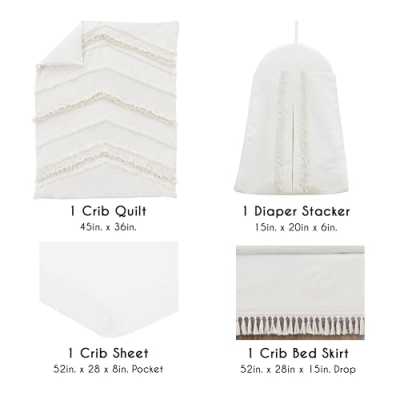 Product: Sweet Jojo Designs 4-Piece Baby Crib Bedding Set (Ivory Boho) for Boys or Girls, Infants/Nursery incl. Blanket, Fitted Sheet, Skirt, Diaper Stacker (Gender Neutral, Bohemian, Farmhouse, Minimalist)