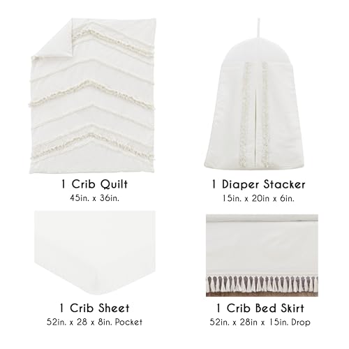 Product: Sweet Jojo Designs 4-Piece Baby Crib Bedding Set (Ivory Boho) for Boys or Girls, Infants/Nursery incl. Blanket, Fitted Sheet, Skirt, Diaper Stacker (Gender Neutral, Bohemian, Farmhouse, Minimalist)