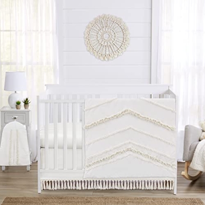 Product: Sweet Jojo Designs 4-Piece Baby Crib Bedding Set (Ivory Boho) for Boys or Girls, Infants/Nursery incl. Blanket, Fitted Sheet, Skirt, Diaper Stacker (Gender Neutral, Bohemian, Farmhouse, Minimalist)