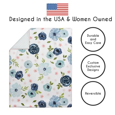 Product: Sweet Jojo Designs 4-Piece Baby Crib Bedding Set (Pink/Blue Boho Floral) for Girls, Infants/Nursery incl. Blanket, Fitted Sheet, Skirt, Diaper Stacker (Watercolor, Rose, Polka Dot, Shabby Chic, Navy)