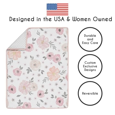 Product: Sweet Jojo Designs 4-Piece Baby Crib Bedding Set (Pink/Grey Boho Floral) for Girls, Infants/Nursery incl. Blanket, Fitted Sheet, Skirt, Diaper Stacker (Watercolor, Elegant Rose Polka Dot, Blush Gray)