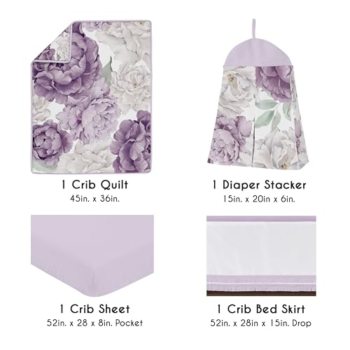 Product: Sweet Jojo Designs 4-Piece Baby Crib Bedding Set (Purple Lavendar Boho Floral) for Girls, Infants/Nursery incl. Blanket, Fitted Sheet, Skirt, Diaper Stacker (Vintage, Elegant, Shabby Chic, Wildflower)