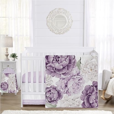 Product: Sweet Jojo Designs 4-Piece Baby Crib Bedding Set (Purple Lavendar Boho Floral) for Girls, Infants/Nursery incl. Blanket, Fitted Sheet, Skirt, Diaper Stacker (Vintage, Elegant, Shabby Chic, Wildflower)