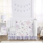 Product: Sweet Jojo Designs 4-Piece Baby Crib Bedding Set (Purple/Grey Boho Floral) for Girls, Infants/Nursery incl. Blanket, Fitted Sheet, Skirt, Diaper Stacker (Watercolor, Polka Dot, Shabby Chic, Lavender)