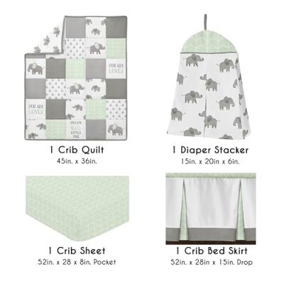 Sweet Jojo Designs Safari Elephants Baby Crib Bedding Set, Boys Girls Nursery Set, Blanket Sheet Skirt Diaper Stacker, 45in x 36in 7 Product: Sweet Jojo Designs 4-Piece Baby Crib Bedding Set (Safari Elephants) for Boys or Girls, Infants/Nursery incl. Blanket, Fitted Sheet, Skirt, Diaper Stacker (Jungle, Elephant, Geometric, Green, Grey)
