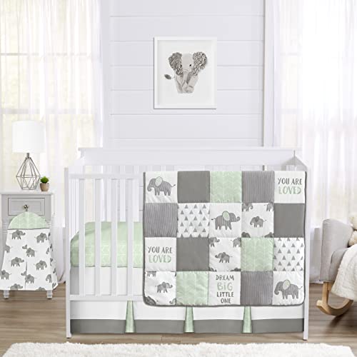 Sweet Jojo Designs 4-Piece Baby Crib Bedding Set (Safari Elephants) for Boys or Girls, Infants/Nursery incl. Blanket, Fitted Sheet, Skirt, Diaper Stacker (Jungle, Elephant, Geometric, Green, Grey) - Crib Bedding Sets Product: Sweet Jojo Designs 4-Piece Baby Crib Bedding Set (Safari Elephants) for Boys or Girls, Infants/Nursery incl. Blanket, Fitted Sheet, Skirt, Diaper Stacker (Jungle, Elephant, Geometric, Green, Grey)