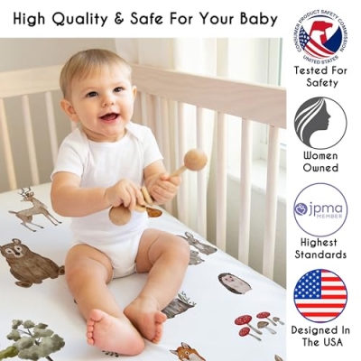 Product: Sweet Jojo Designs 4-Piece Baby Crib Bedding Set (Woodland Animals) for Boys or Girls, Infants/Nursery incl. Blanket, Fitted Sheet, Skirt, Diaper Stacker (Neutral Theme, Forest Animal, Bear, Hedgehog)