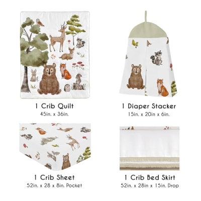 Product: Sweet Jojo Designs 4-Piece Baby Crib Bedding Set (Woodland Animals) for Boys or Girls, Infants/Nursery incl. Blanket, Fitted Sheet, Skirt, Diaper Stacker (Neutral Theme, Forest Animal, Bear, Hedgehog)