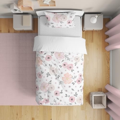 Product: Sweet Jojo Designs 5-Piece Toddler Bedding Set (Pink/Grey Boho Floral) for Girls, Kids incl. Bed in a Bag Comforter, Blanket, Pillowcase, Sham & Sheets (Watercolor, Elegant Rose, Farmhouse, Nature)