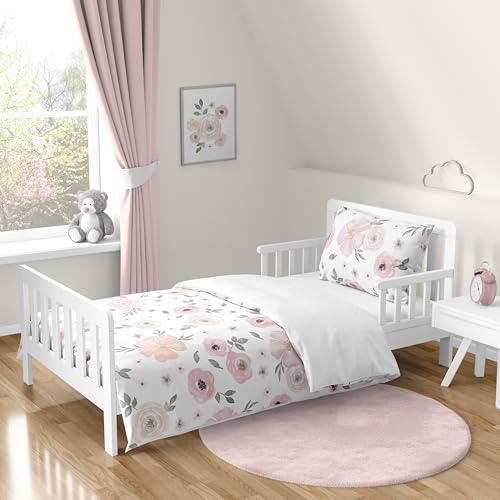 Product: Sweet Jojo Designs 5-Piece Toddler Bedding Set (Pink/Grey Boho Floral) for Girls, Kids incl. Bed in a Bag Comforter, Blanket, Pillowcase, Sham & Sheets (Watercolor, Elegant Rose, Farmhouse, Nature)