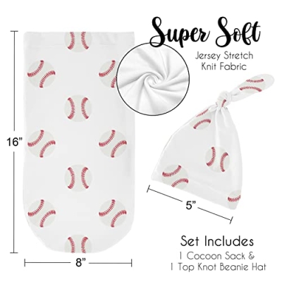 Product: Sweet Jojo Designs Baseball Baby Boy Cocoon and Beanie Hat 2pc Set Jersey Stretch Knit Sleeping Bag for Infant Newborn Nursery Sleep Wrap Sack - Red and White Americana Sports