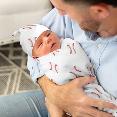 Product: Sweet Jojo Designs Baseball Baby Boy Cocoon and Beanie Hat 2pc Set Jersey Stretch Knit Sleeping Bag for Infant Newborn Nursery Sleep Wrap Sack - Red and White Americana Sports