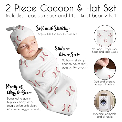Product: Sweet Jojo Designs Baseball Baby Boy Cocoon and Beanie Hat 2pc Set Jersey Stretch Knit Sleeping Bag for Infant Newborn Nursery Sleep Wrap Sack - Red and White Americana Sports