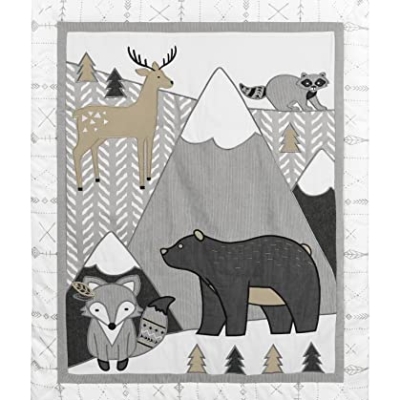 Product: Sweet Jojo Designs Beige, Grey and White Boho Mountain Animal Gray Woodland Forest Friends Baby Unisex Boy or Girl Nursery Crib Bedding Set - 4 Pieces - Deer Fox Bear